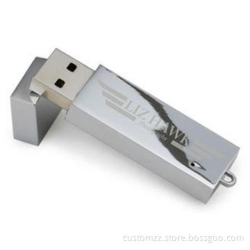 Rectangle Metal USB Flash Drive 2.0 Silver Plated With Cust